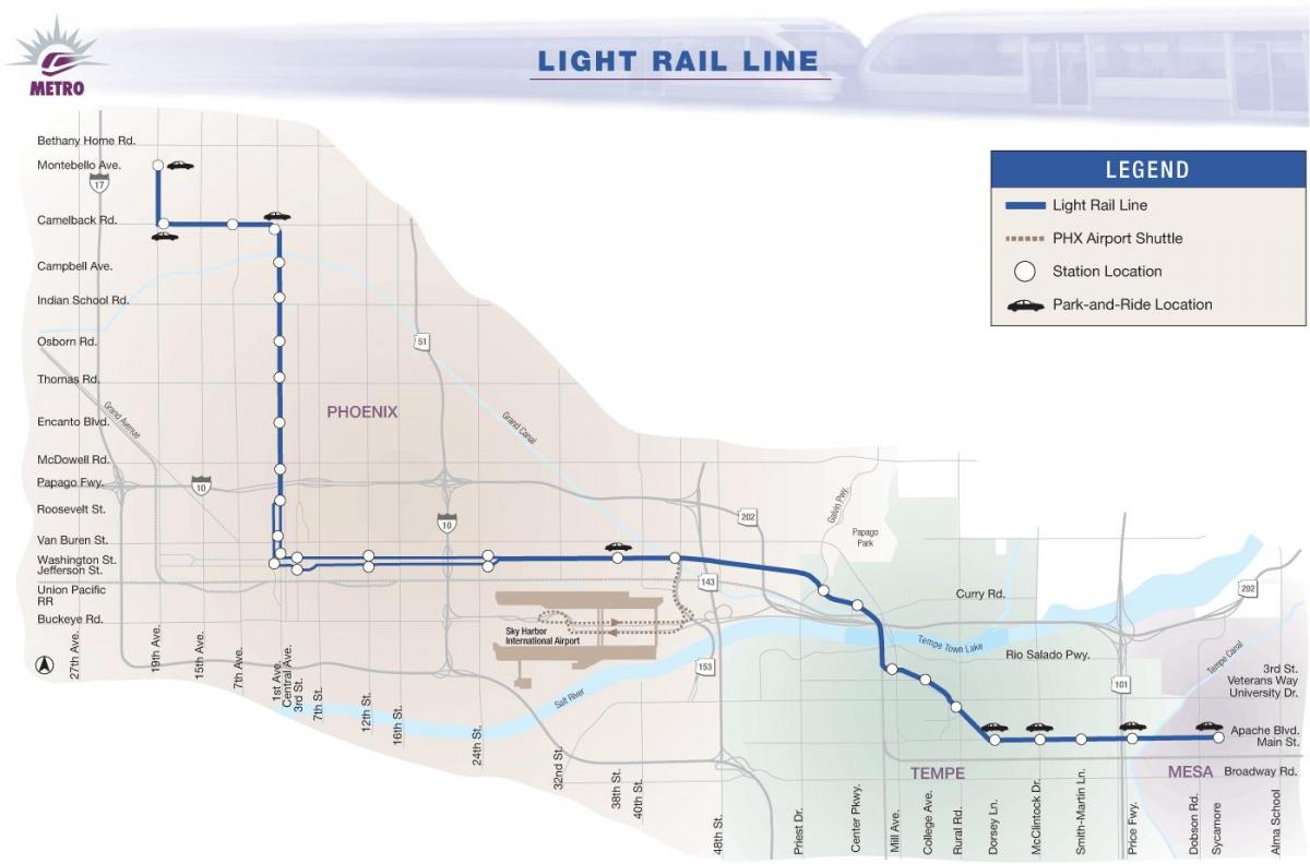 Phoenix light rail map-Jahr 2016