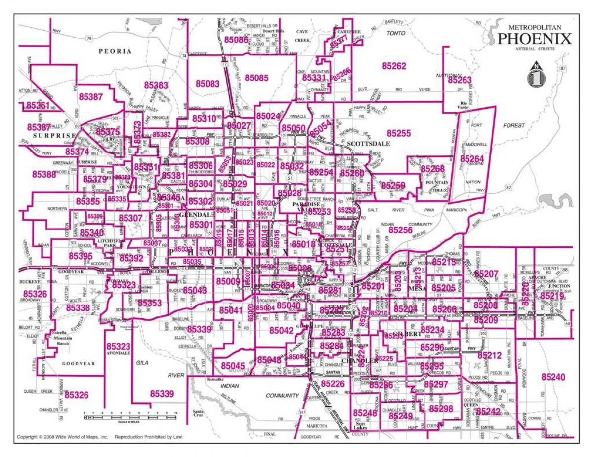 Stadt Phoenix zip code map